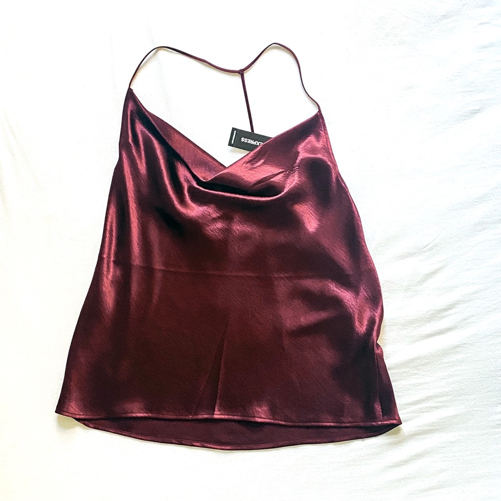 NWT Express Wine Satin Cowl T-Strap Sleeveless Top